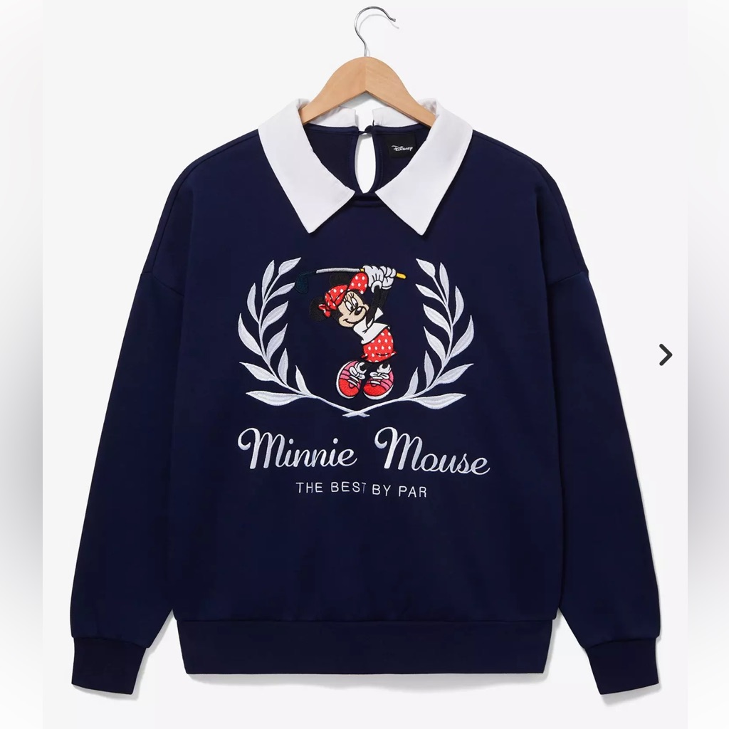 New Disney Minnie Mouse Golf Collared Crewneck Sweatshirt
